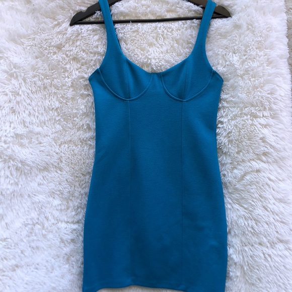 ZARA Corset Stitch Mini Bodycon Blue Dress - Picture 9 of 11